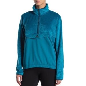 Adidas Faux Fur Half Zip Kangaroo Pocket Pullover